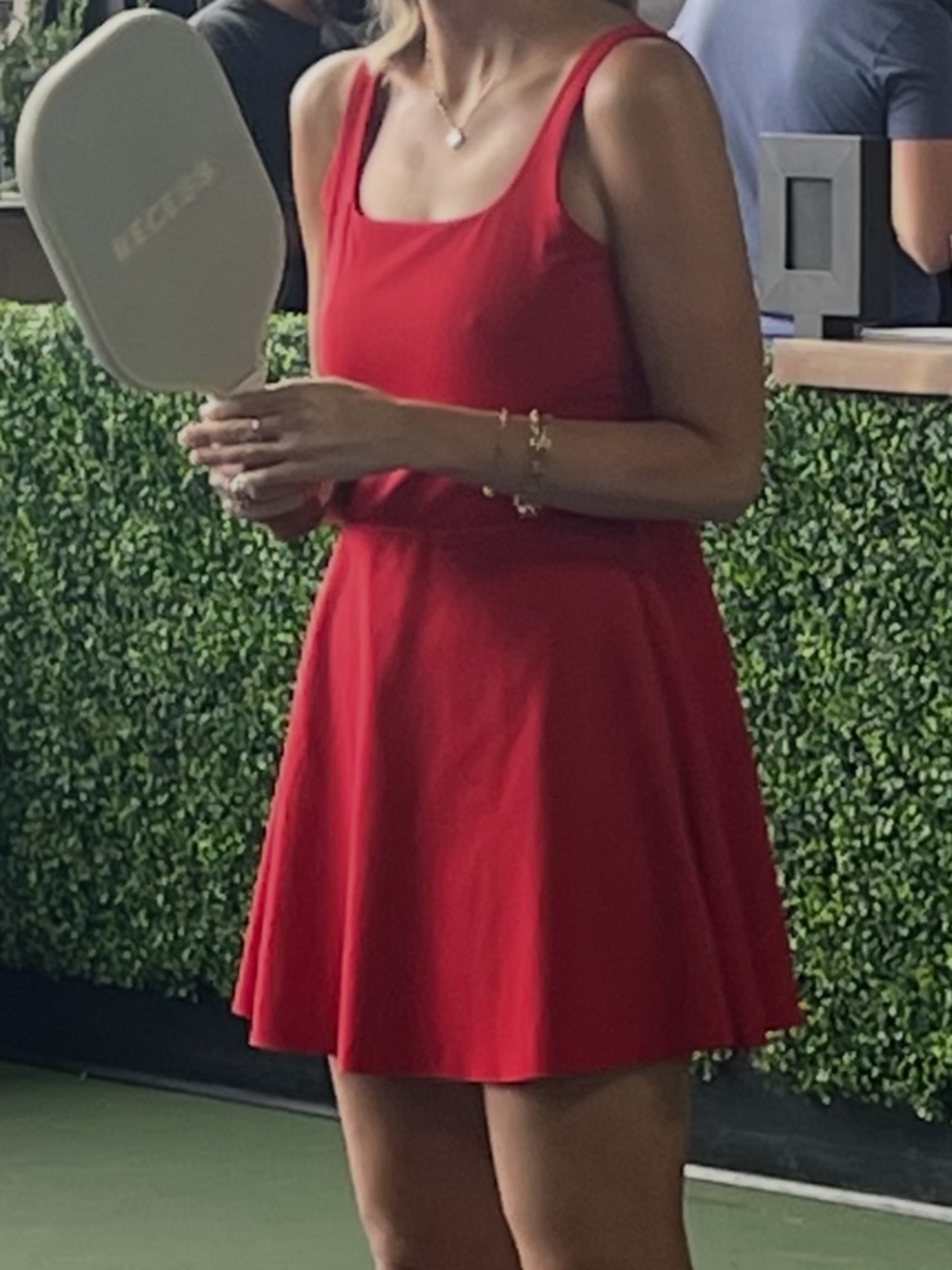 SPANX Get Moving Red Square-Neck Fit & Flare Athletic Dress with Shorts Pocket - Picture 3 of 4